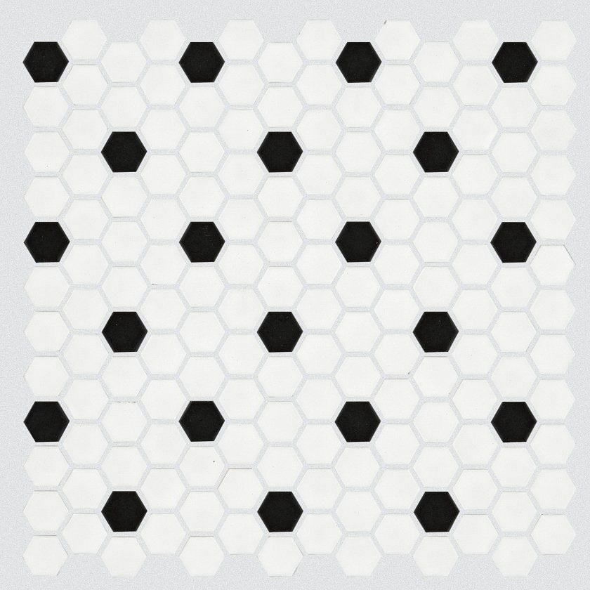 GRANDEUR 1" HEX BLK/WHT MOSAIC