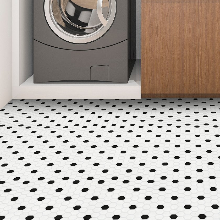 GRANDEUR 1" HEX BLK/WHT MOSAIC